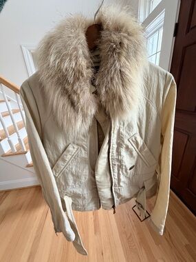 Louis Vuitton Cream Bomber Jacket with Plush Fur Collar